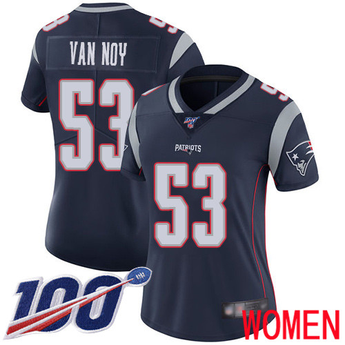 New England Patriots Football 53 100th Season Limited Navy Blue Women Kyle Van Noy Home NFL Jersey